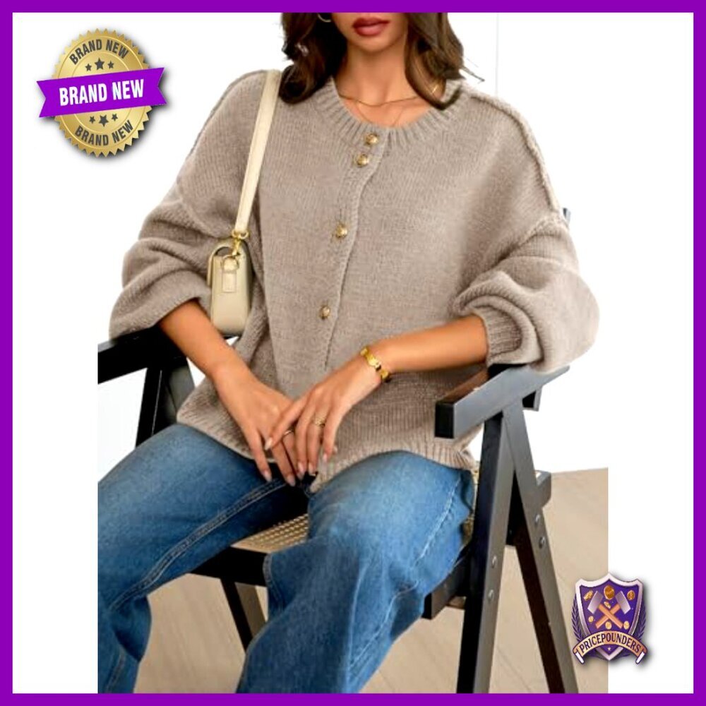 Oversized Chunky Knit Cardigan, Lantern Sleeves, Button Front, Fall Winter - Picture 4 of 7